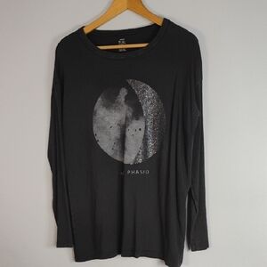 AERIE Real Soft Gray Moon NOT PHASED Graphic Long Sleeve Tee 100% Cotton Size XS